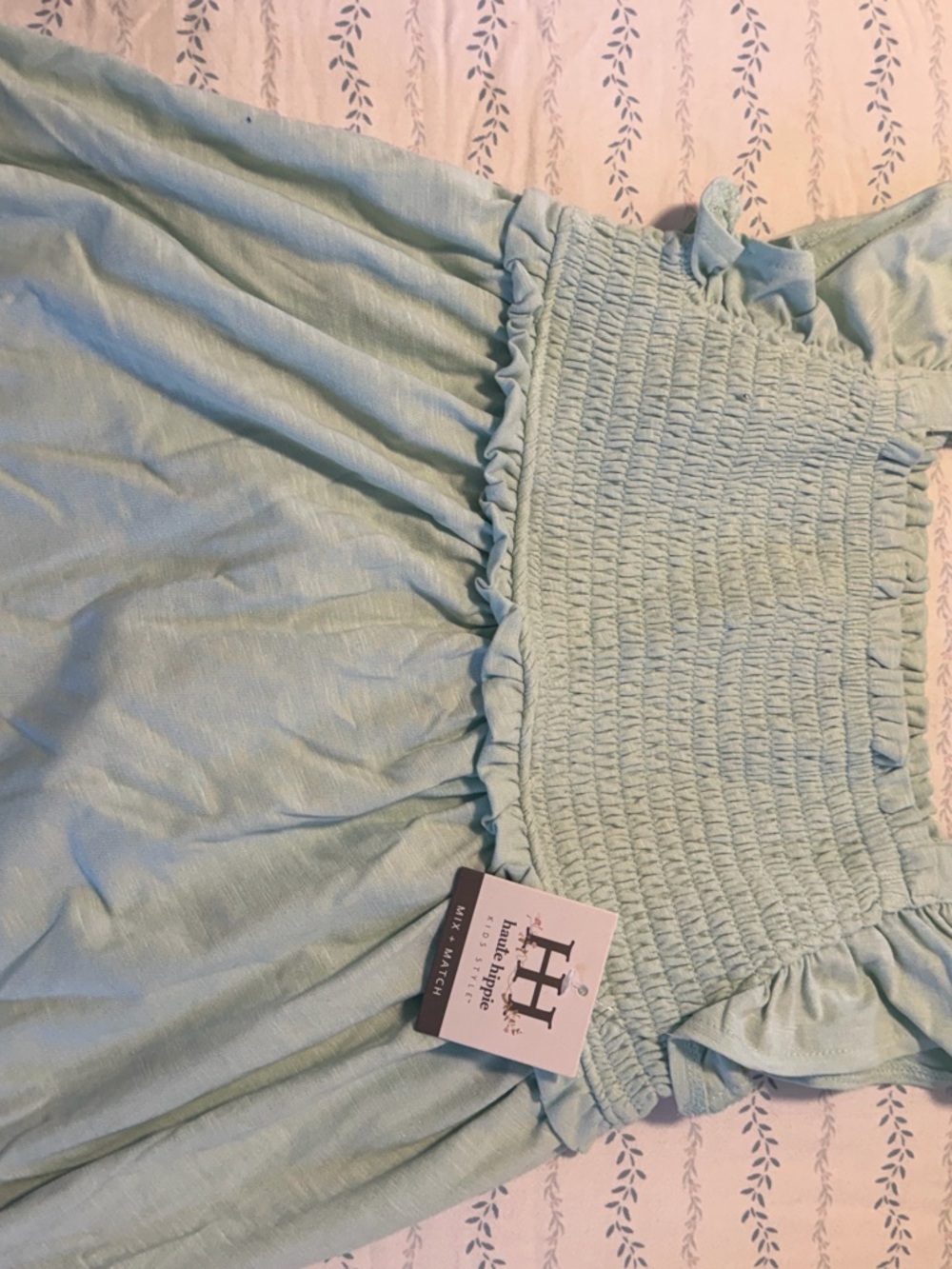 Girls Mint Smocked Tank Top